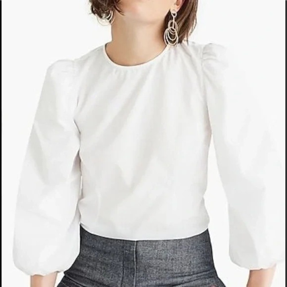 J Crew Thomas Mason Puff Sleeve Blouse Size 6 White Cotton Poplin Clean Crisp